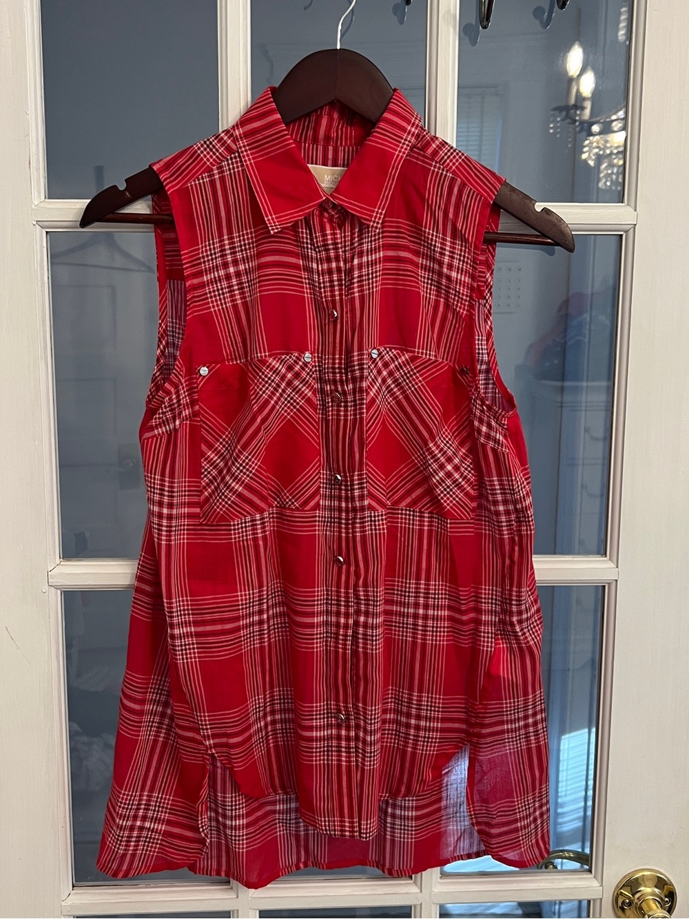 MICHAEL KORS Women’s Red Plaid Sleeveless Button Down Shirt Size 2 NWT